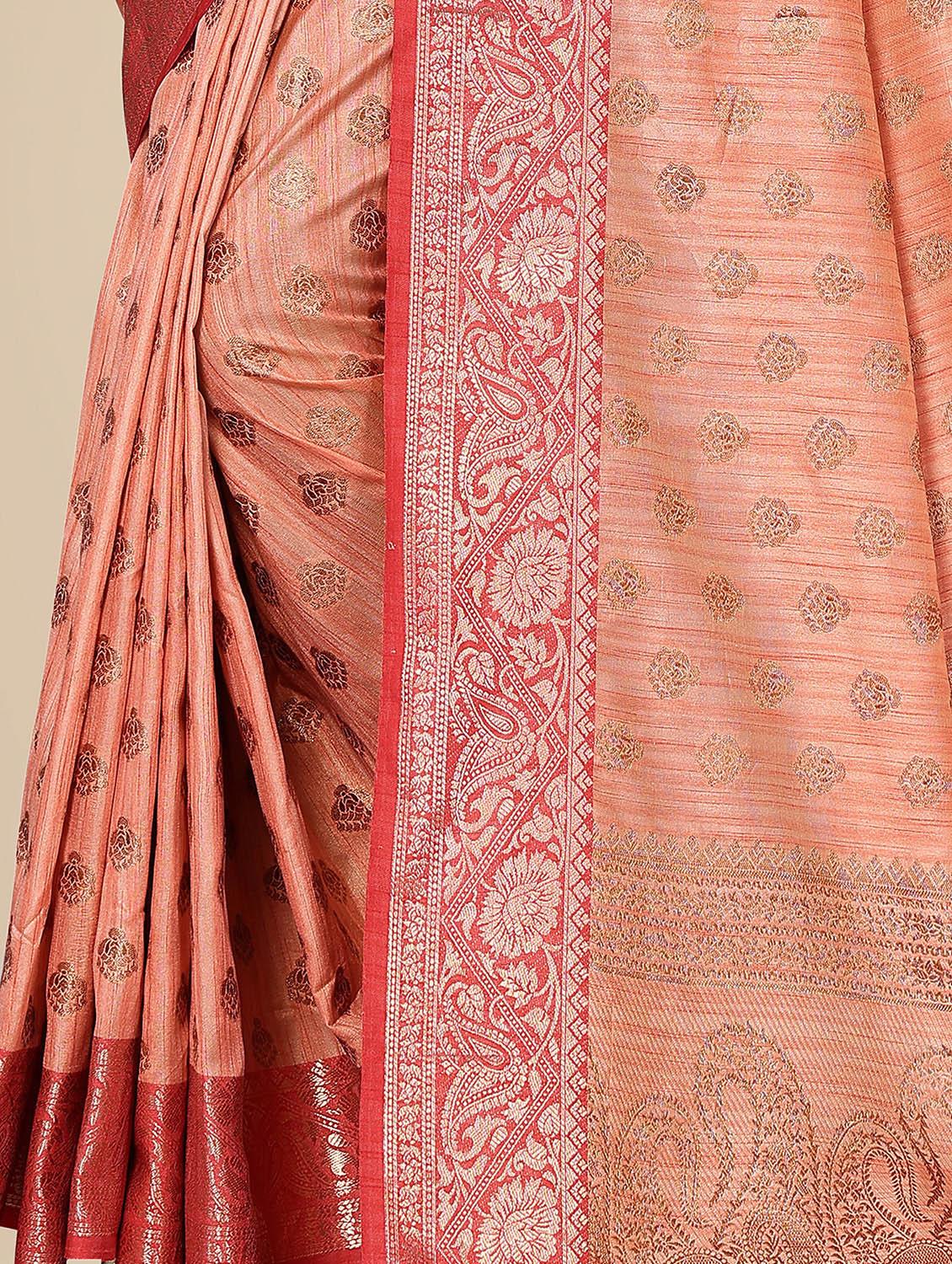 women peach self design kanjivaram saree with blouse - 20499074 -  Standard Image - 1