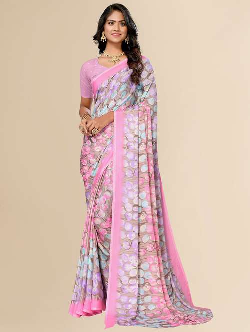 women pink geometric printed saree with blouse - 20499102 -  Standard Image - 0