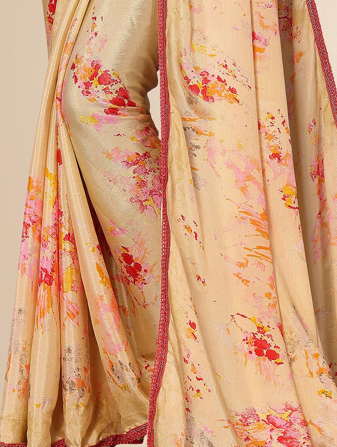 women beige printed lace work saree - 20499105 - Standard Image - 1