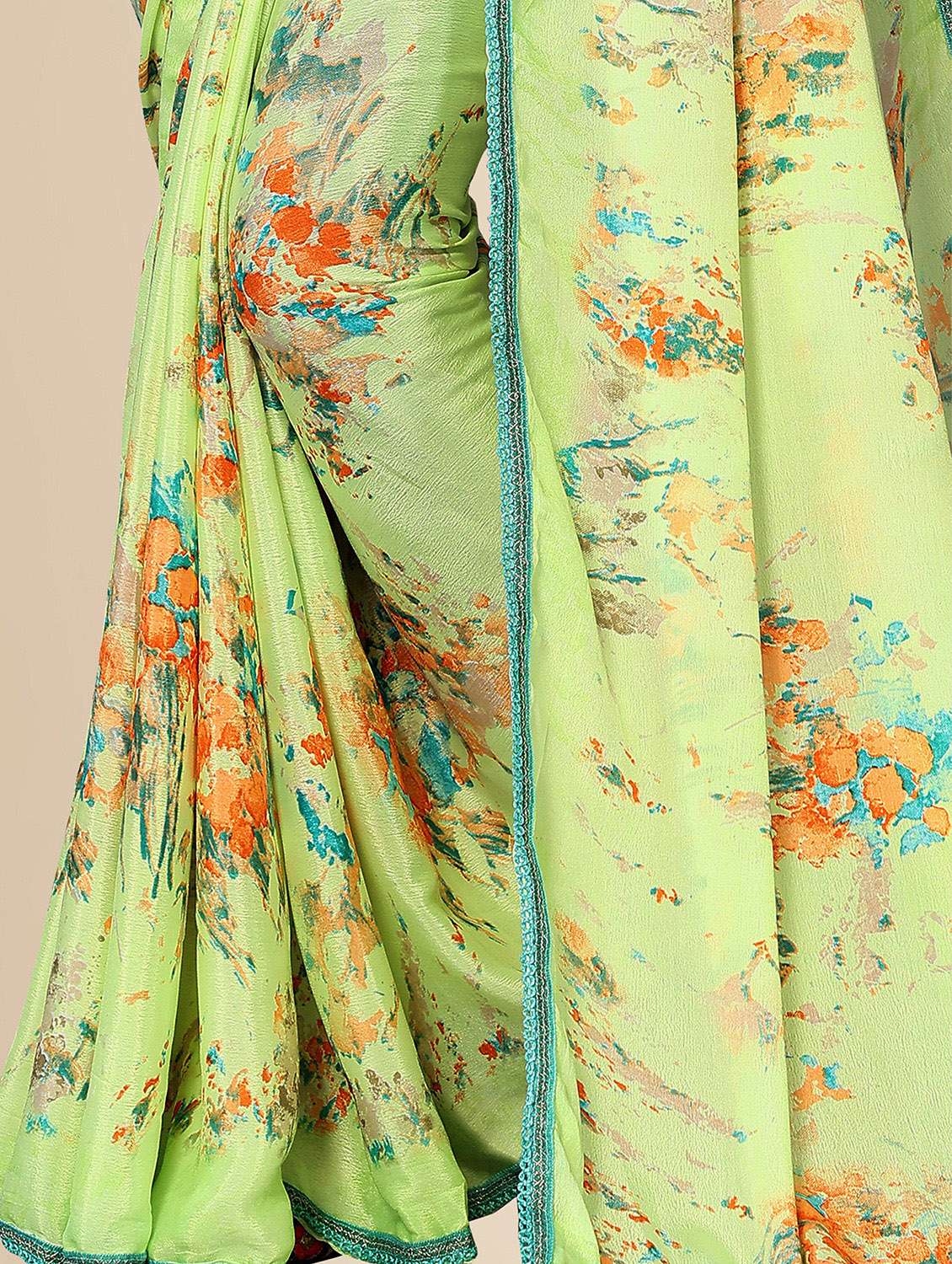 women green printed lace work saree with blouse - 20499107 -  Standard Image - 1