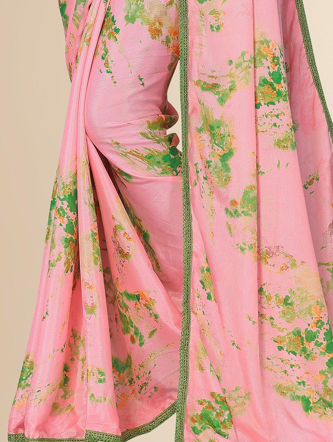 women pink printed lace work saree with blouse - 20499108 - Standard Image - 1