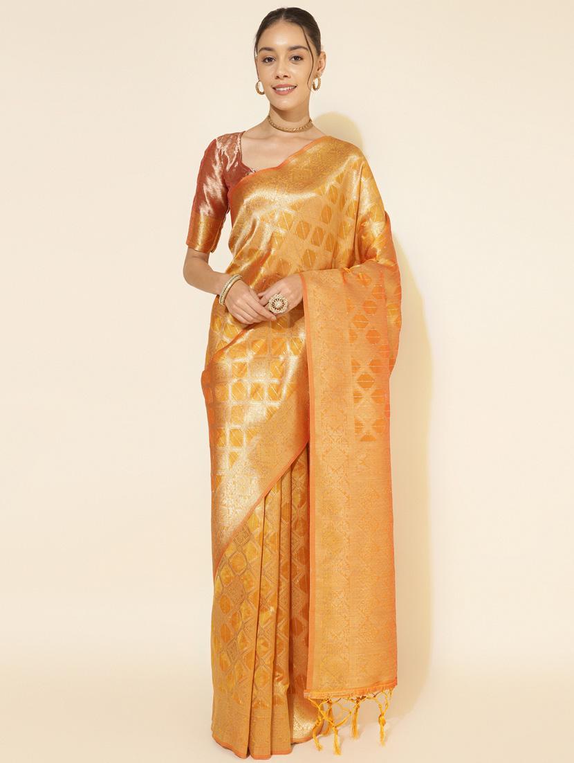 women's self design mustard colored saree with blouse - 20500940 -  Zoom Image - 0