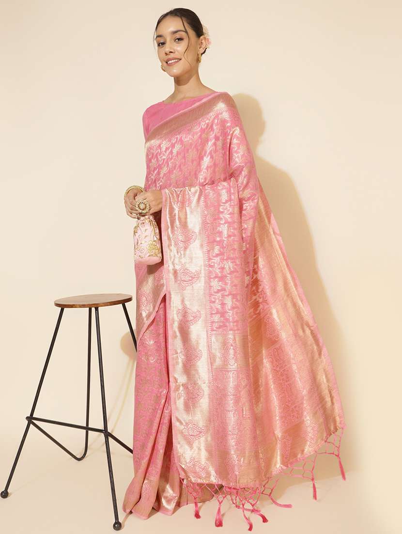 women's self design nude colored saree with blouse - 20500942 - Standard Image - 1