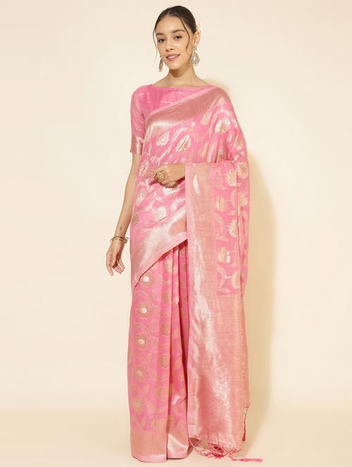 women's self design peach colored saree with blouse - 20500952 -  Standard Image - 0