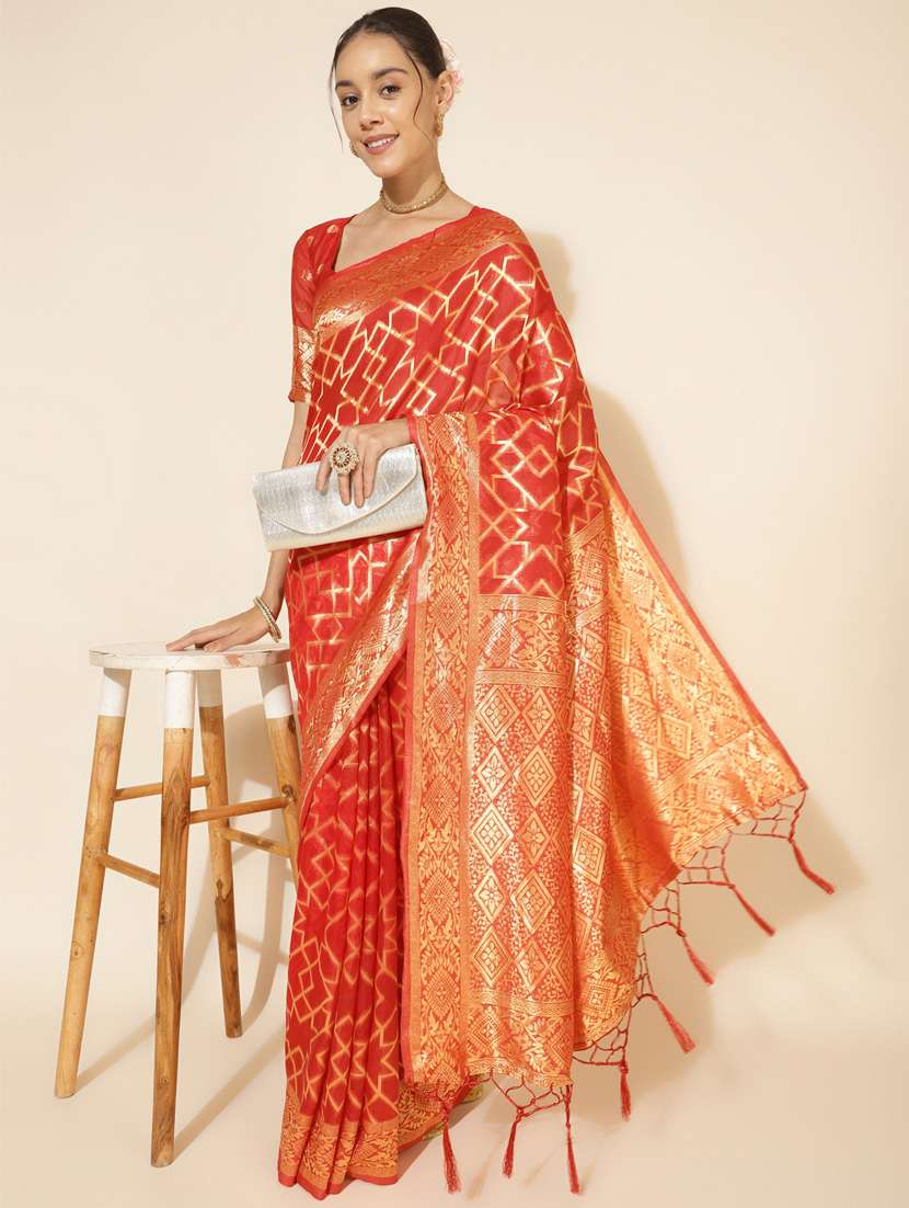 women's self design red colored saree with blouse - 20500955 -  Standard Image - 1