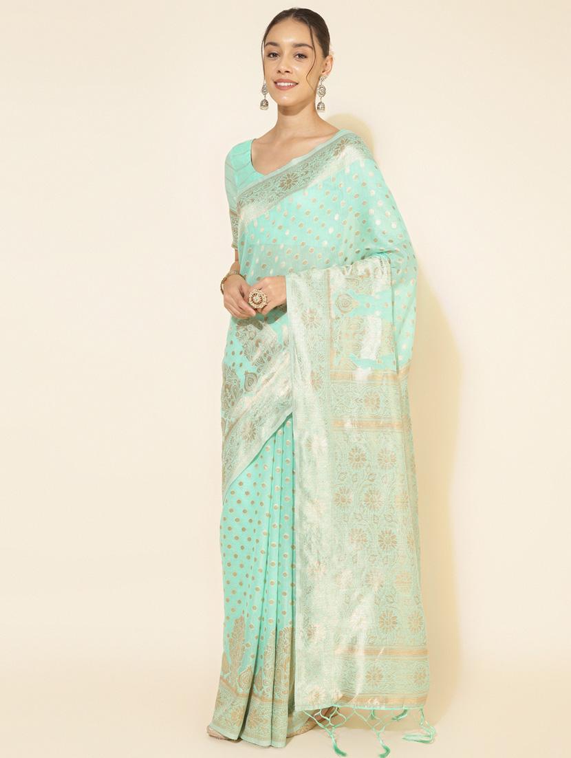 women's self design sea green colored saree with blouse - 20500963 - Standard Image - 1