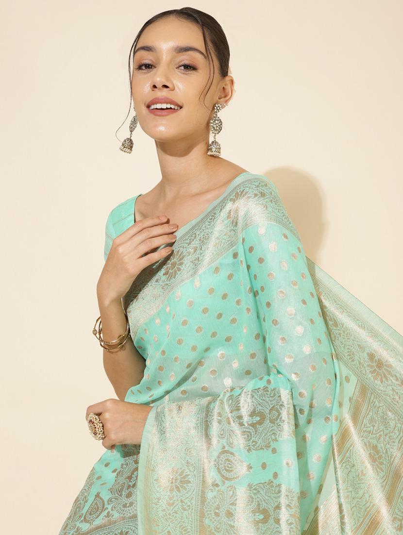 women's self design sea green colored saree with blouse - 20500963 - Standard Image - 4