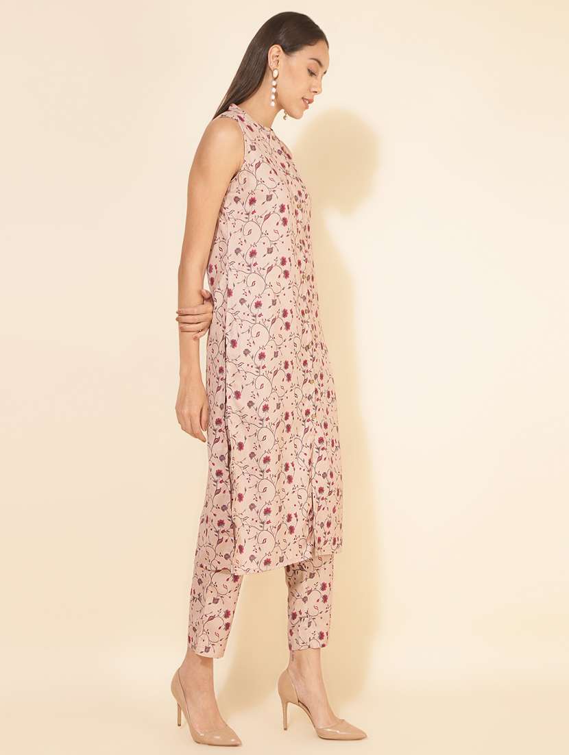 women beige mandarin neck co-ord sets - 20500995 -  Standard Image - 1