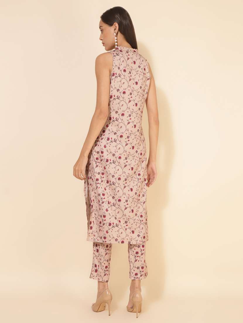 women beige mandarin neck co-ord sets - 20500995 -  Standard Image - 4