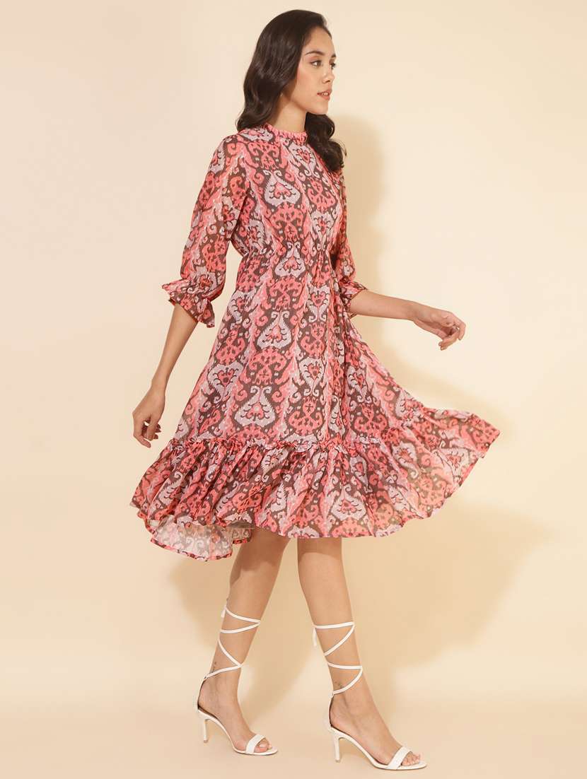 women ikat print fit & flare dress - 20501015 -  Standard Image - 1