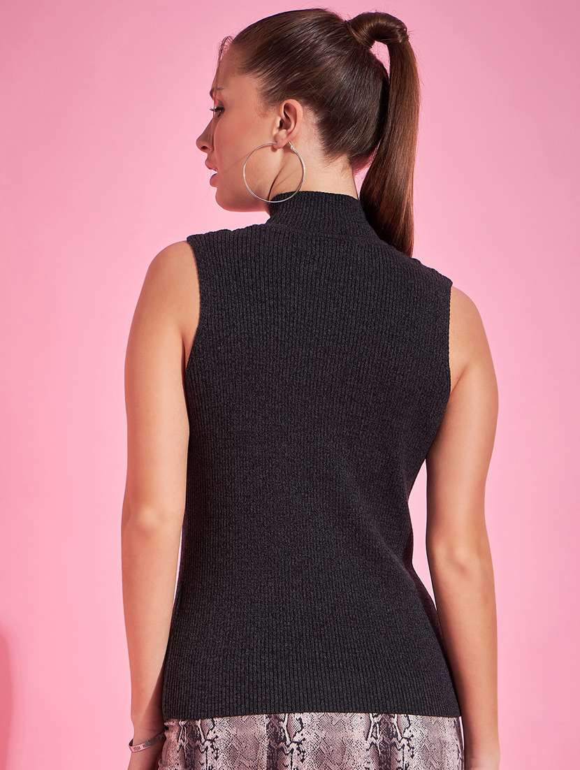 Women Grey Mock Neck Pullover