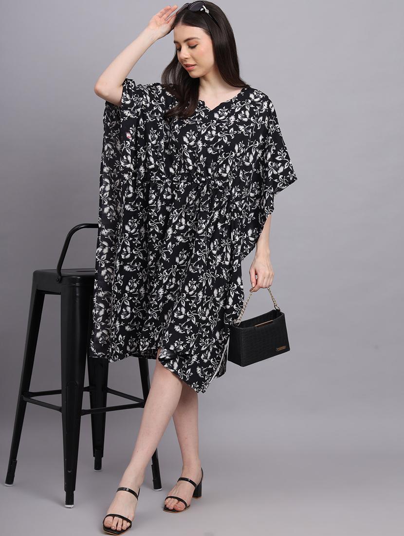 black floral print relaxed fit kaftan - 20501139 - Standard Image - 1