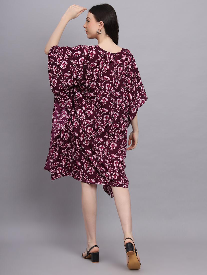burgundy floral print relaxed fit kaftan - 20501142 - Standard Image - 4