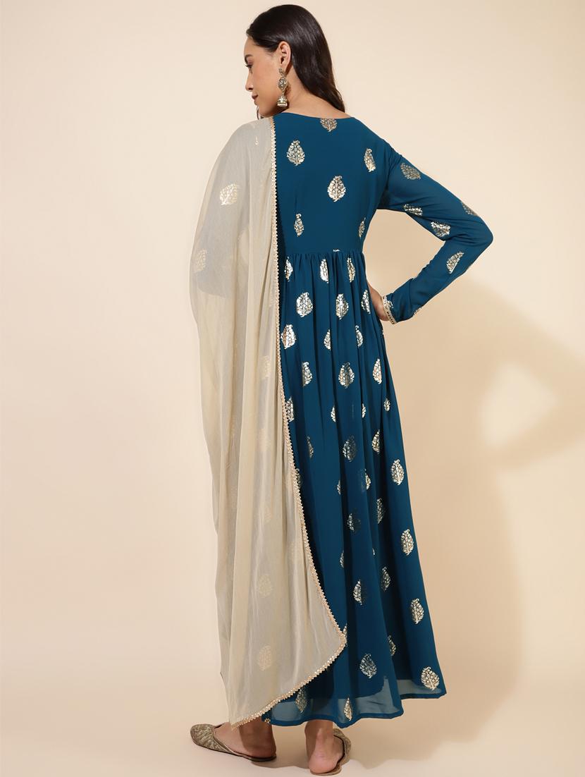 women blue round neck flared kurta - 20501156 - Standard Image - 4