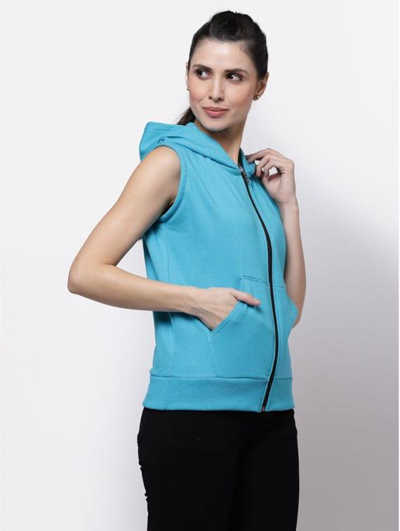 light blue solid sleeveless hooded jacket - 20501465 - Standard Image - 1