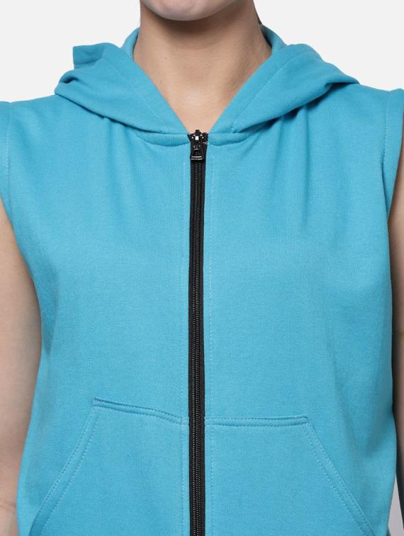 light blue solid sleeveless hooded jacket - 20501465 - Standard Image - 4