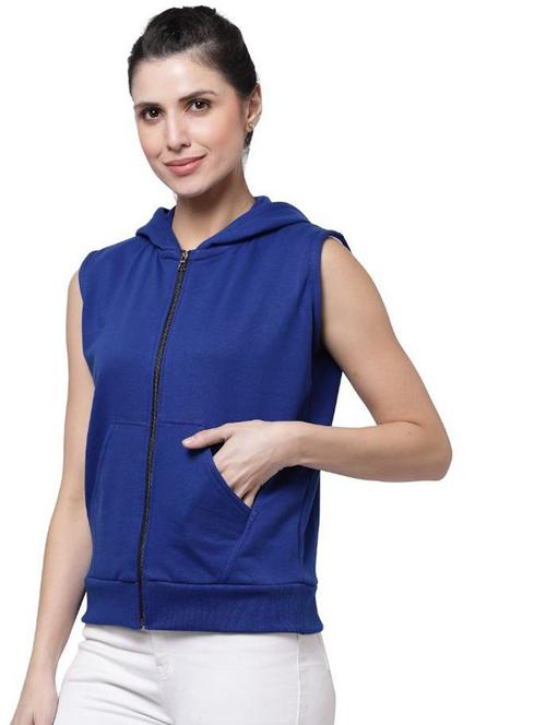 blue solid sleeveless hooded jacket - 20501466 - Standard Image - 0