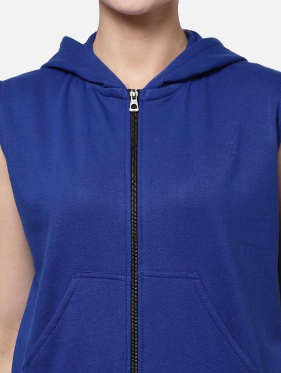 blue solid sleeveless hooded jacket - 20501466 - Standard Image - 4