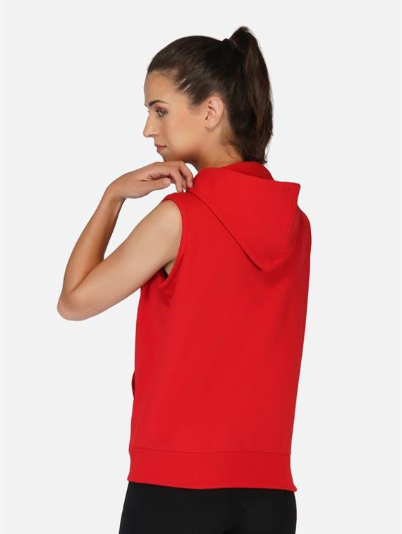 red solid sleeveless hooded jacket - 20501467 - Standard Image - 1