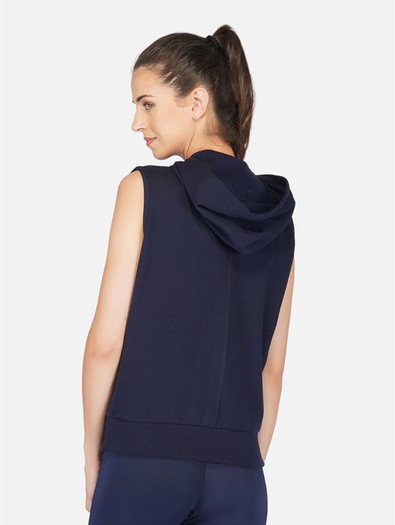 navy blue solid sleeveless hooded jacket - 20501469 - Standard Image - 1