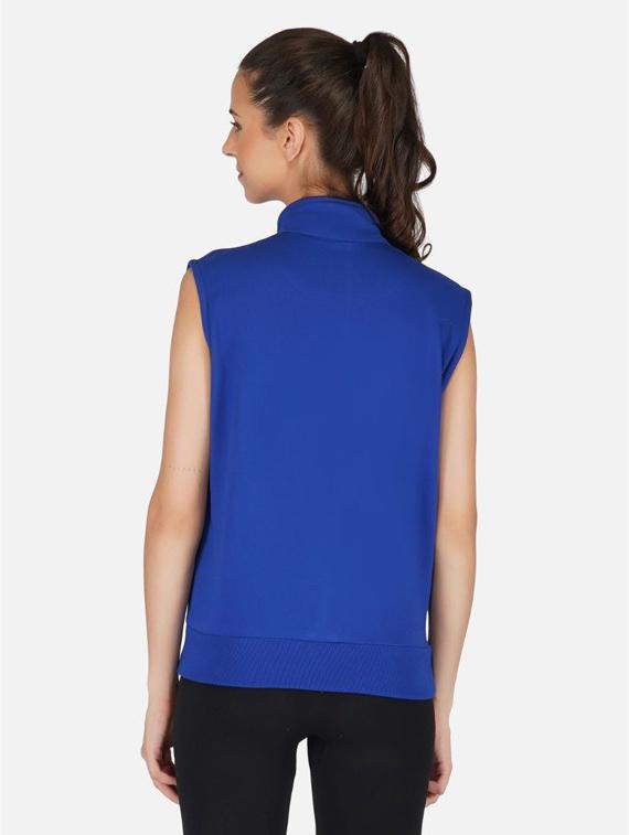 blue solid sleeveless hooded jacket - 20501479 - Standard Image - 1