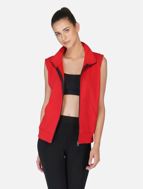 red solid sleeveless hooded jacket - 20501480 - Standard Image - 0