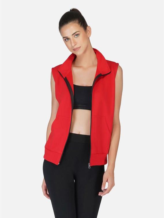 red solid sleeveless hooded jacket - 20501480 - Zoom Image - 0