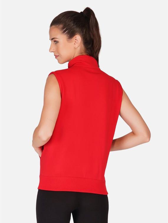 red solid sleeveless hooded jacket - 20501480 - Standard Image - 1