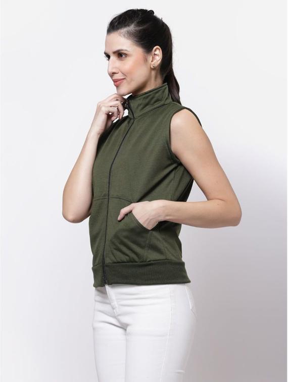 olive solid sleeveless regular jacket - 20501483 - Zoom Image - 0
