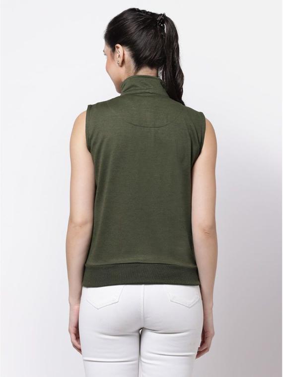 olive solid sleeveless regular jacket - 20501483 - Standard Image - 1