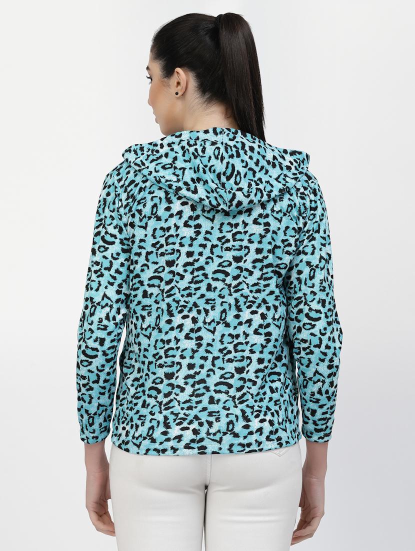 women light blue animal print hooded sweatshirt - 20501494 - Standard Image - 1