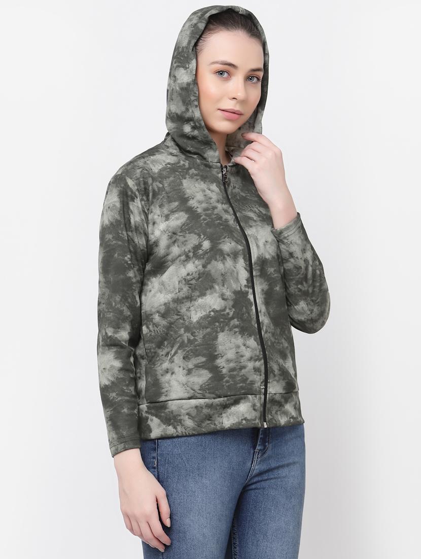 women green printed hooded jacket - 20501495 -  Standard Image - 1