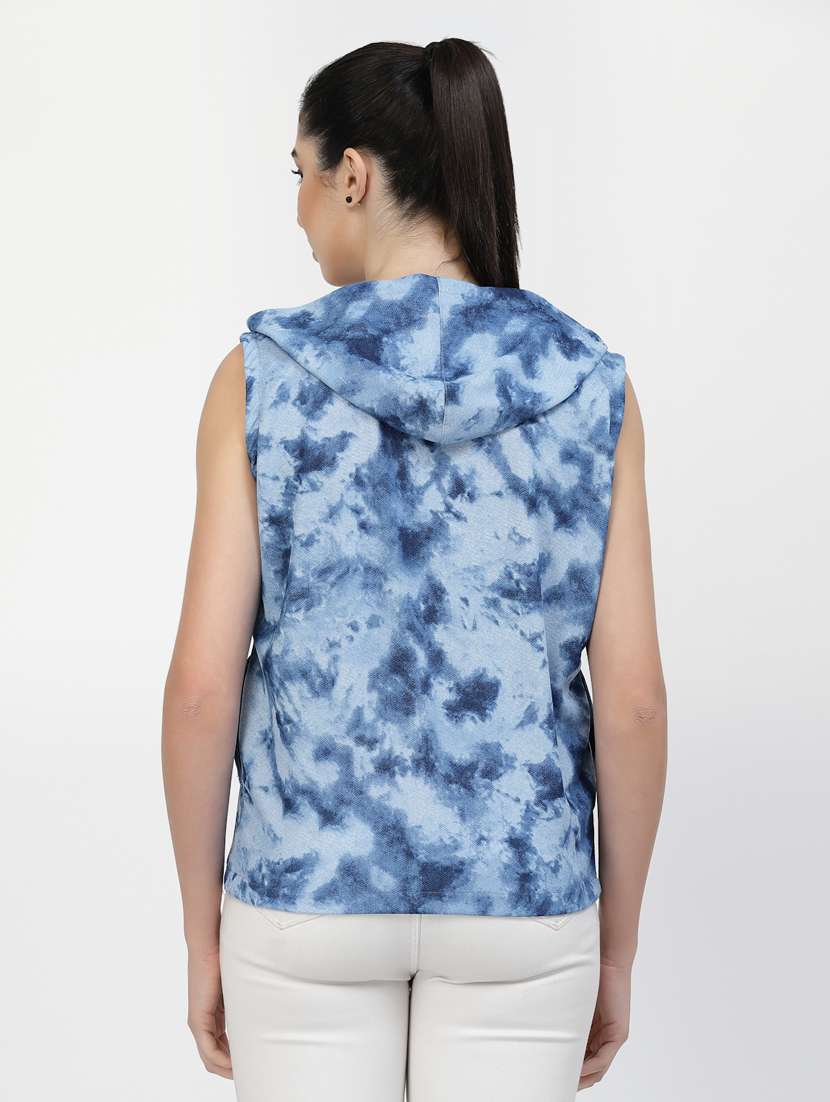 blue tie & dyed sleeveless hooded jacket - 20501499 -  Standard Image - 1