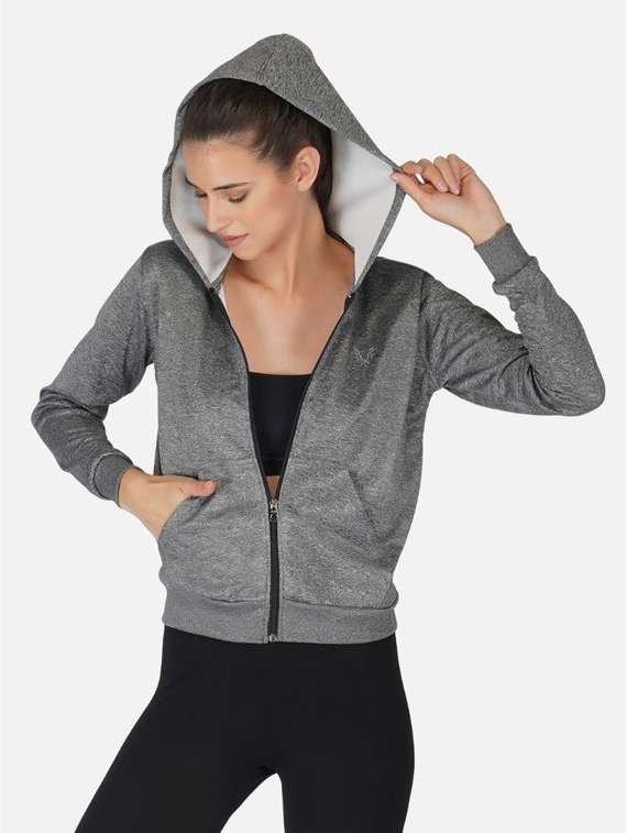 women grey solid hooded sweatshirt - 20501507 -  Standard Image - 1