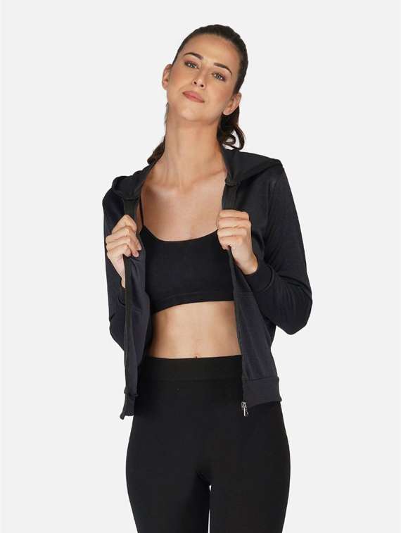charcoal solid hooded regular jacket - 20501510 -  Standard Image - 1