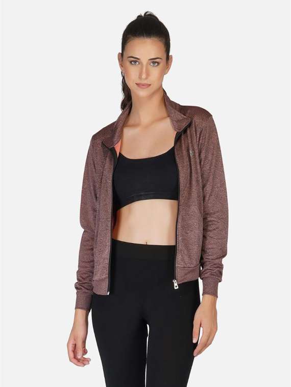 brown stand collar regular jacket - 20501513 -  Standard Image - 1