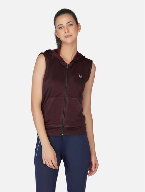 maroon solid hooded regular jacket