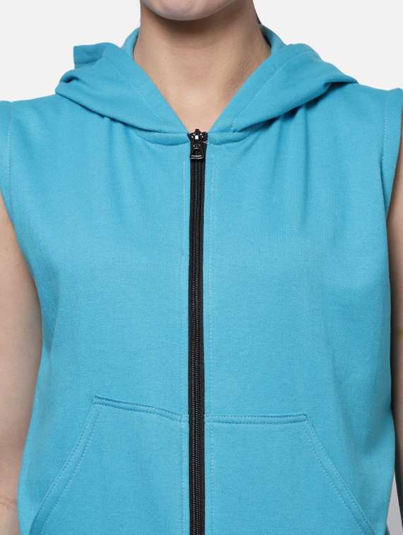 turquoise solid hooded regular jacket - 20501534 -  Standard Image - 4