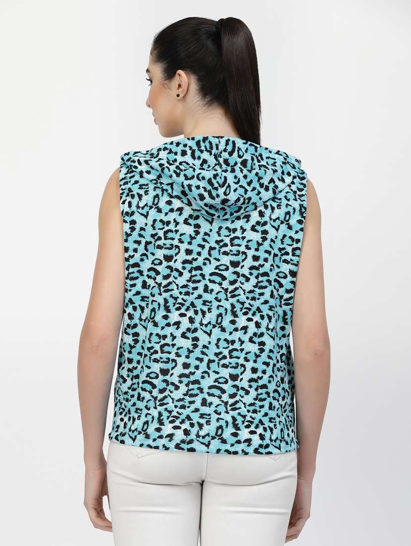 light blue animal print hooded jacket - 20501536 -  Standard Image - 1
