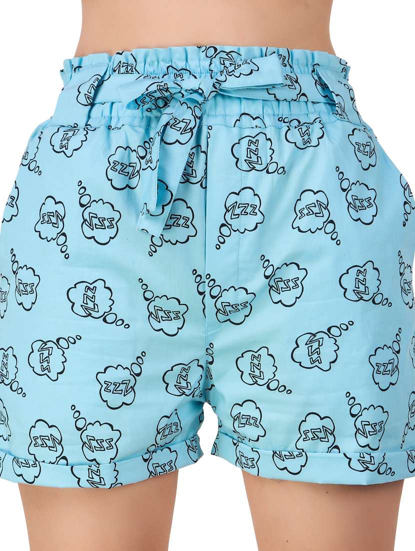 women blue cotton blend regular short - 20501625 - Standard Image - 4