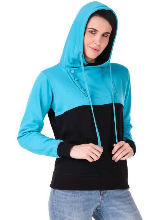 women color blocked button hoodie - 20501647 -  Standard Image - 1