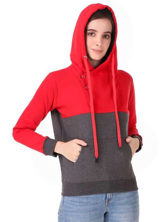 women color blocked button hoodie - 20501651 -  Standard Image - 1