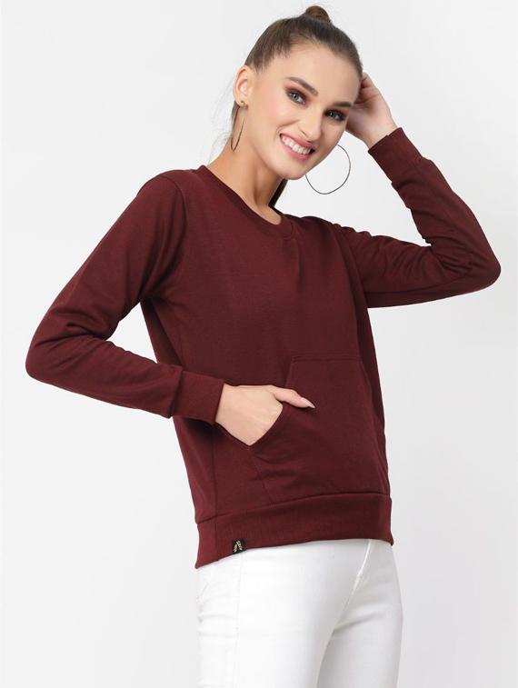 maroon solid round neck regular sweatshirt - 20501669 - Standard Image - 1