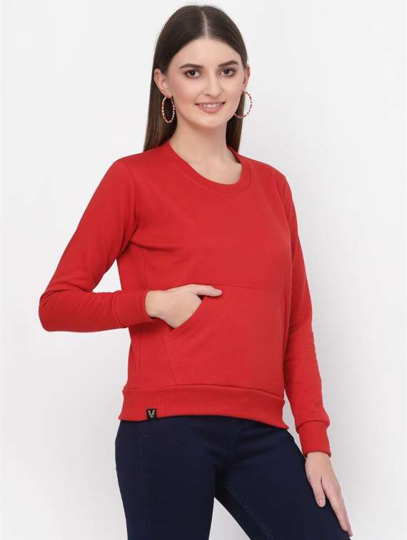 red solid regular sweatshirt - 20501672 -  Standard Image - 1