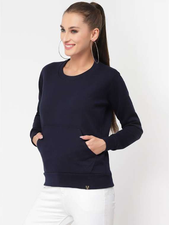 navy blue solid regular sweatshirt - 20501674 - Standard Image - 1