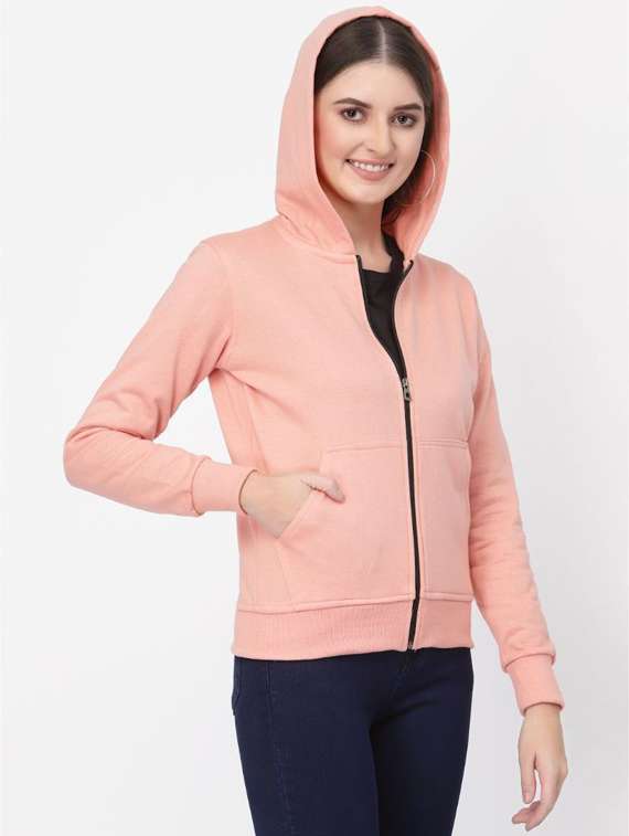 peach solid hooded regular sweatshirt - 20501687 -  Standard Image - 1