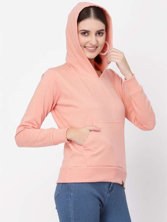 peach solid hooded sweatshirt - 20501701 -  Standard Image - 1