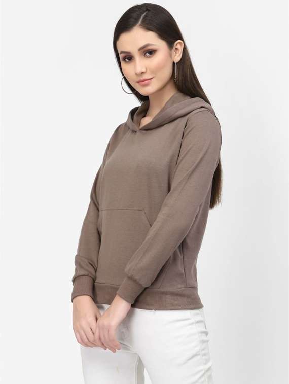 brown solid hooded sweatshirt - 20501705 -  Standard Image - 1