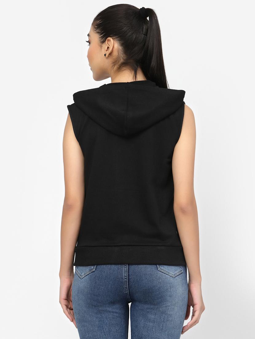 women black sleeveless zipper hoodie - 20501713 - Standard Image - 1