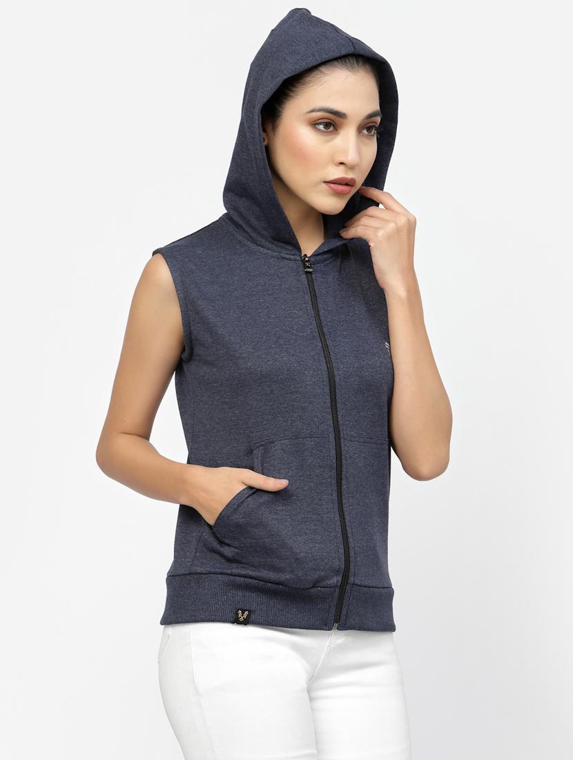women navy blue sleeveless hoodie - 20501714 - Standard Image - 1